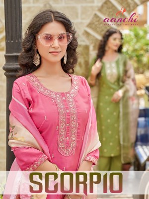 Scorpio by Aanchi 3 piece Straight Roman shimmer readymade suit collection with low rate  kurti pant with dupatta Catalogs