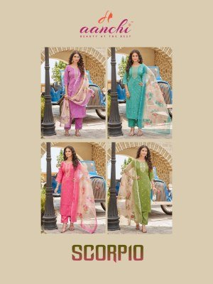 Scorpio by Aanchi 3 piece Straight Roman shimmer readymade suit collection with low rate  readymade suit catalogs