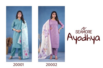 Seamore by Ayodhya chifflie chanderi fancy kurti pant and dupatta catalogue at low rate readymade suit catalogs