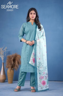 Seamore by Ayodhya chifflie chanderi fancy kurti pant and dupatta catalogue at low rate readymade suit catalogs