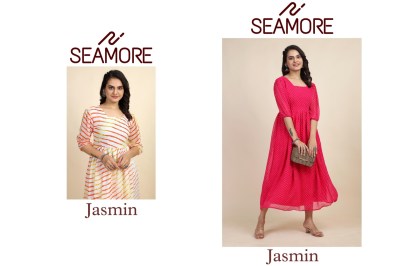 Seamore by jasmin fancy georgette a line printed frock style kurti catalogue at wholesale price kurtis catalogs