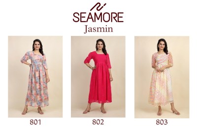 Seamore by jasmin fancy georgette a line printed frock style kurti catalogue at wholesale price kurtis catalogs