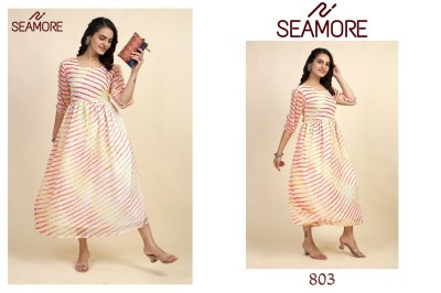 Seamore by jasmin fancy georgette a line printed frock style kurti catalogue at wholesale price kurtis catalogs