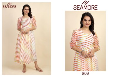 Seamore by jasmin fancy georgette a line printed frock style kurti catalogue at wholesale price kurtis catalogs