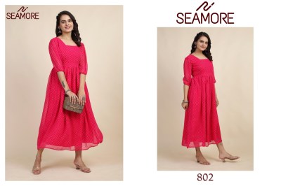 Seamore by jasmin fancy georgette a line printed frock style kurti catalogue at wholesale price kurtis catalogs