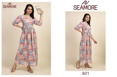 Seamore by jasmin fancy georgette a line printed frock style kurti catalogue at wholesale price kurtis catalogs