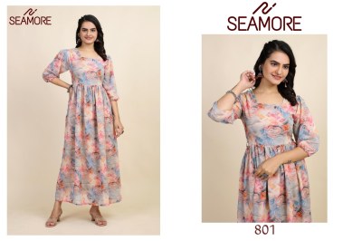 Seamore by jasmin fancy georgette a line printed frock style kurti catalogue at wholesale price kurtis catalogs