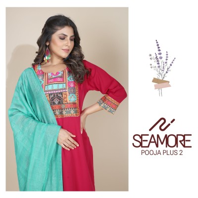 Seamore by pooja plus 2 fancy crepe fabric with digital printed Women kurta bottom with dupatta catalogue at low rate  readymade suit catalogs