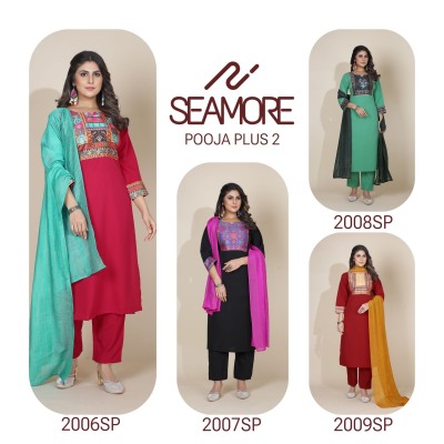 Seamore by pooja plus 2 fancy crepe fabric with digital printed Women kurta bottom with dupatta catalogue at low rate  readymade suit catalogs