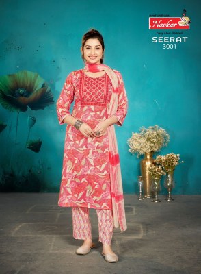 Seerat vol 3 by Navkar Reyon Foil printed Embroidered Kurti pant and dupatta collection at low rate readymade suit catalogs