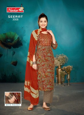 Seerat vol 3 by Navkar Reyon Foil printed Embroidered Kurti pant and dupatta collection at low rate readymade suit catalogs