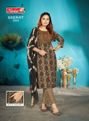 Seerat vol 3 by Navkar Reyon Foil printed Embroidered Kurti pant and dupatta collection at low rate readymade suit catalogs