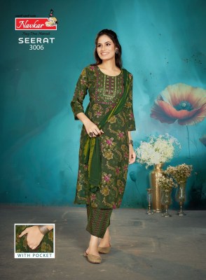 Seerat vol 3 by Navkar Reyon Foil printed Embroidered Kurti pant and dupatta collection at low rate readymade suit catalogs