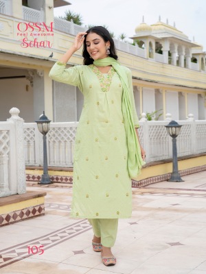 Sehar by Ossm Heavy Embroidered pure cotton Kurti Pant with dupatta collection in amavi expo readymade suit catalogs