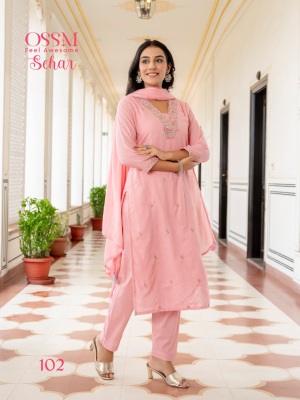 Sehar by Ossm Heavy Embroidered pure cotton Kurti Pant with dupatta collection in amavi expo readymade suit catalogs