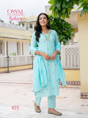 Sehar by Ossm Heavy Embroidered pure cotton Kurti Pant with dupatta collection in amavi expo readymade suit catalogs