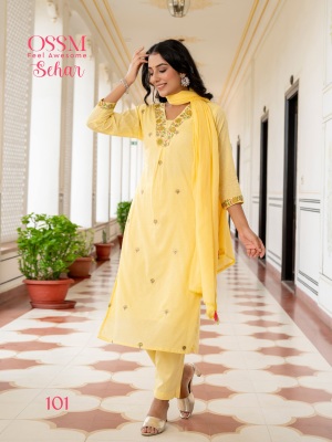 Sehar by Ossm Heavy Embroidered pure cotton Kurti Pant with dupatta collection in amavi expo readymade suit catalogs