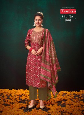 Selina vol 1 by Taniksh Maslin printed embroidered kurti pant and dupatta catalogue at affordable rate  readymade suit catalogs