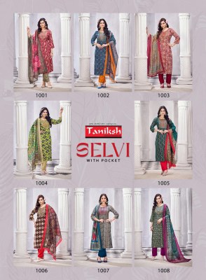 Selvi vol 2 by Taniksh reyon foil printed kurti pant and dupatta catalogue at affordable rate readymade suit catalogs