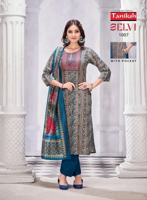 Selvi vol 2 by Taniksh reyon foil printed kurti pant and dupatta catalogue at affordable rate readymade suit catalogs