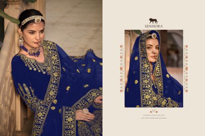 Senhora by riwayat velvet front and back embroidered long anarkali gown with dupatta catalogue at wholesale price readymade suit catalogs