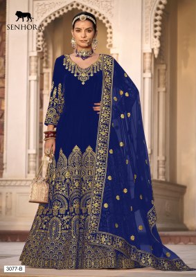 Senhora by riwayat velvet front and back embroidered long anarkali gown with dupatta catalogue at wholesale price readymade suit catalogs