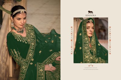 Senhora by riwayat velvet front and back embroidered long anarkali gown with dupatta catalogue at wholesale price readymade suit catalogs