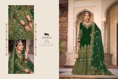 Senhora by riwayat velvet front and back embroidered long anarkali gown with dupatta catalogue at wholesale price readymade suit catalogs