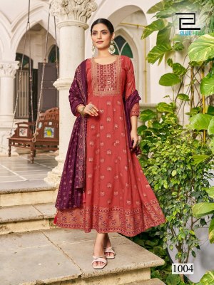 Senorita by Blue hills Reyon foil printed Anarkali suit catalogue at amaviexpo fancy Anarkali suit catalogs