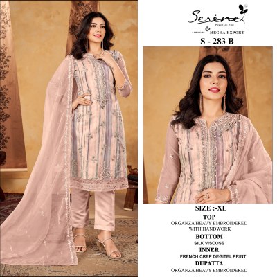 Serine D No S 283 ABCD heavy Organza embroidered fancy kurti pant and dupatta catalogue readymade suit catalogs