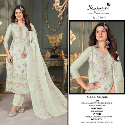 Serine by D No S 279 ABCD organza heavy embroidered kurti pant and dupatta catalogue Serine