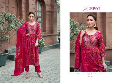 Shagun by Poonam Heavy reyon foil printed Kurti pant and dupatta collection at low rate readymade suit catalogs