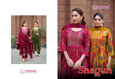 Shagun by Poonam Heavy reyon foil printed Kurti pant and dupatta collection at low rate readymade suit catalogs