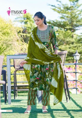 Shanaya vol 2 by Mystic 9 premium reyon foil print nyra cut krti pant with dupatta catalogue at low rate readymade suit catalogs