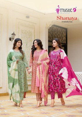 Shanaya vol 5 by Mystic 9 premium quality reyon foil printed kurti pant and dupatta collection Mystic 9