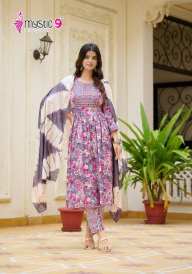 Shanaya vol 5 by Mystic 9 premium quality reyon foil printed kurti pant and dupatta collection readymade suit catalogs