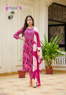 Shanaya vol 5 by Mystic 9 premium quality reyon foil printed kurti pant and dupatta collection readymade suit catalogs