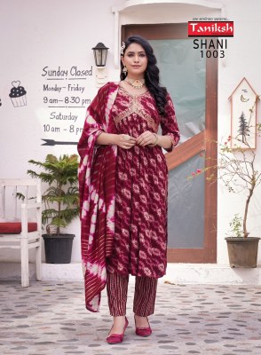 Shani vol 1 by Taniksh saburi reyon printed readymade suit catalogue at affordable rate readymade suit catalogs