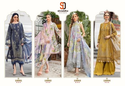 Sharaddha designer M print vol  15  lawn cotton patch work Pakistani suits collection  chiffon dupatta  pakistani suit catalogs