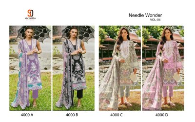 Sharddha designer by Needle wonder vol 4 pure cotton embroidered dress material collection salwar kameez catalogs