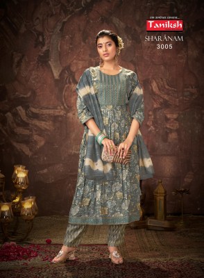 Sharnam vol 3 by taniksh heavy reyon foil print readymade suit catalogue at affordable rate readymade suit catalogs