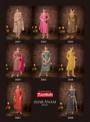 Sharnam vol 3 by taniksh heavy reyon foil print readymade suit catalogue at affordable rate readymade suit catalogs