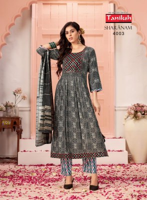 Sharnam vol 4 by Taniksh heavy reyon foil printed readymade suit catalogue at affordable rate readymade suit catalogs