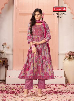 Sharnam vol 4 by Taniksh heavy reyon foil printed readymade suit catalogue at affordable rate readymade suit catalogs