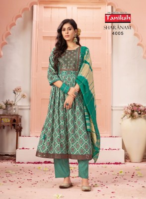 Sharnam vol 4 by Taniksh heavy reyon foil printed readymade suit catalogue at affordable rate readymade suit catalogs