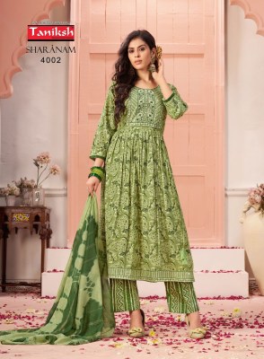 Sharnam vol 4 by Taniksh heavy reyon foil printed readymade suit catalogue at affordable rate readymade suit catalogs