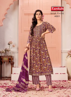 Sharnam vol 4 by Taniksh heavy reyon foil printed readymade suit catalogue at affordable rate readymade suit catalogs