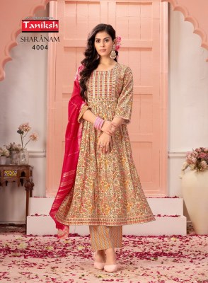 Sharnam vol 4 by Taniksh heavy reyon foil printed readymade suit catalogue at affordable rate readymade suit catalogs