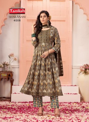 Sharnam vol 4 by Taniksh heavy reyon foil printed readymade suit catalogue at affordable rate readymade suit catalogs