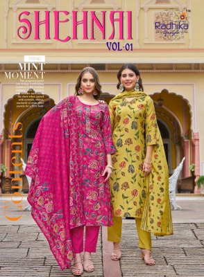 Shehnai vol 1 by Radhika life style printed hand work kurti pant and dupatta catalogue at low rate Radhika Lifestyle